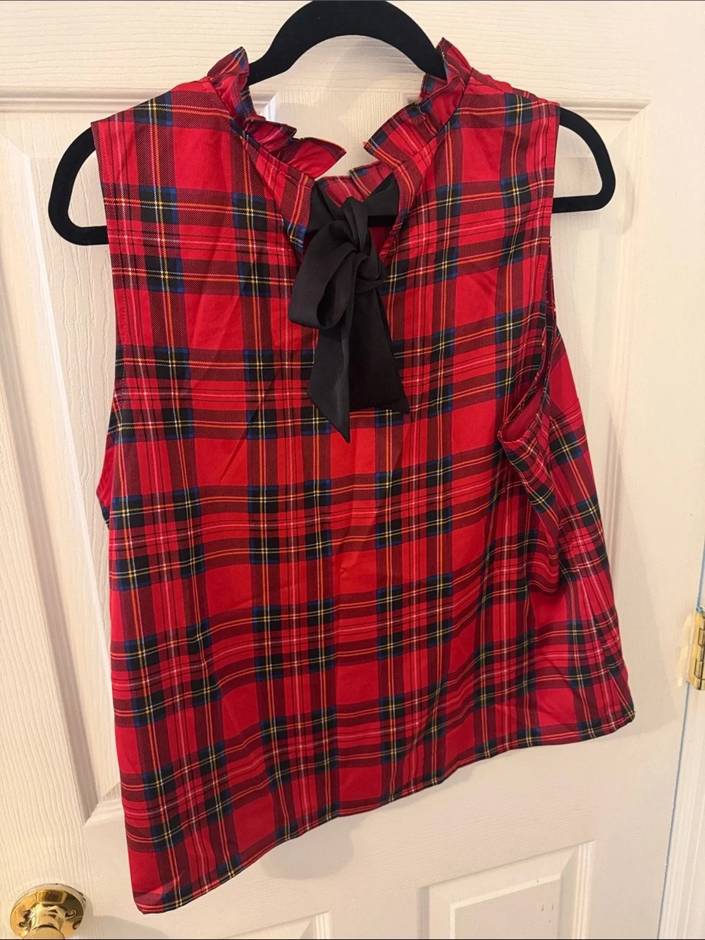J. Crew Red Plaid Ruffle-Neck Sleeveless Camisole